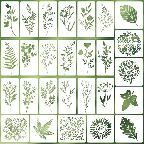 YiiHHooN Set di Stencil per Pittura, 27 Pezzi Stencil Floreali Riutilizzabili, Stencil di Fiori Modelli di Pittura Scrapbooking Accessori per Bricolage Tela Pareti Fai da Te