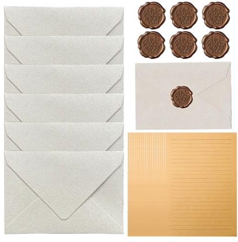 GONZTEL 32 piezas papel de carta vintage con 6 sobre con 6 pegatinas de sello de cera, 20 papel de carta, juego de papel de escritura, sobres bonitos, sobres invitaciones boda, tarjetas regalo