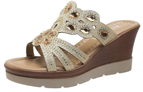 Damer högklackade sandaler kristall dekoration pantoletter mode kvällssko elegant dam kilklack