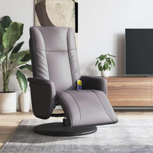GeenYuu Fauteuil inclinable de Massage Gris en Similicuir avec Repose-Pieds, Coussin rembourré, Dossier Ergonomique et accoudoirs, pivotant 360 degrés, idéal Salon Bureau Chambre détente Confort