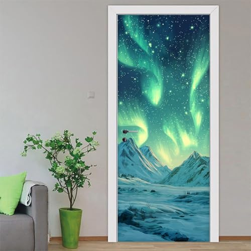 Türfolie Selbstklebend Grün Aurora Blau Türtapete Selbstklebend PVC Klebefolie Tür Wasserdichte Folie für Türen Abnehmbar Türposter Abziehen und Aufkleben Türaufkleber 2x47.5x215cm