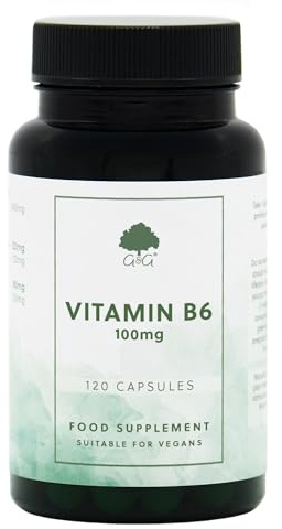 G&G Vitamins Vitamin B6 Pyridoxine HCl 100mg - 120 Vegan Capsules - Non-GMO, Made in The UK