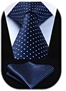 HISDERN Krawatte Navy blau Herren Krawatten mit Einstecktuch Punkte Krawatte Hochzeit und Taschentuch Set