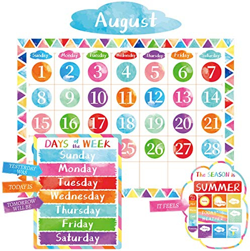 Watercolor Calendar Bulletin Board Set Colorful Classroom Calendar Set for Preschool Decoration 110 Pcs