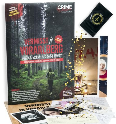 JAWAonline Crime Makers Detektiv Spiel - Rätselbuch Vermisst in Vorarlberg - Escape Room - Spannendes Rätselspiel - Gesellschaftsspiel für Erwachsene und Kinder - Tatort Krimi