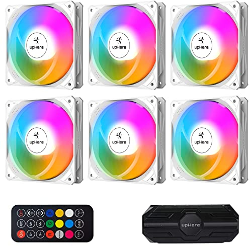 upHere 120mm Computer PC Cooling ARGB Fans,5V ARGB Addressable Motherboard SYNC/Remote Controller,Speed Adjustable with Fan Hub,6 pack,NT1206-6