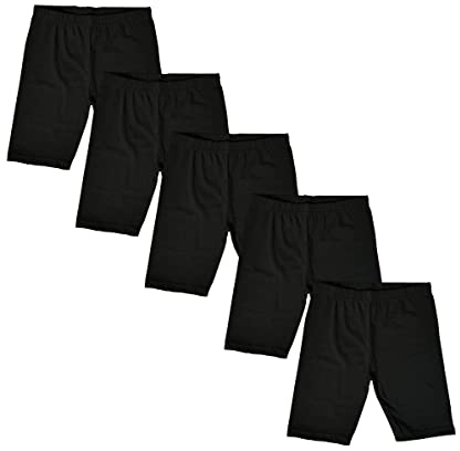 MISS POPULAR Girls Cotton Spandex Biker Shorts 5-Pack Stretch Active Shorts Elastic Waist for Dance Gymnastics School Play Sizes 4–16
