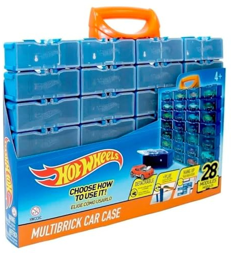 Hot Wheels Maletín multiladrillo para coches I Almacena hasta 28 coches I Se conecta con pistas I Jugar y Construir, multicolor (HWCC8C) - Incluye un asa de transporte