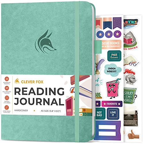 Clever Fox Reading Journal – guidad bokrecensionslogg med lässpårare – presentboktillbehör för läsälskare – bokspårningsdagbok för barn och vuxna – A5 storlek, 14,6 x 21,3 cm (mintkräm)