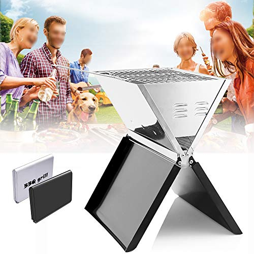 Tragbarer Klappgrill Faltgrill, BBQ Holzkohlegrill Grill Klappgrill Standgrill Campinggrill Edelstahl Tischgrill für Campen, Picknick, Garten Grillen (Silber)