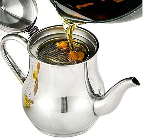 THREMA Separador De Grasa De Metal, Lata De Grasa De 24 Oz Recipiente De Grasa para Cocinar De Acero Inoxidable con Filtro Extraíble Y Mango Anti-escaldado, para Sopa De Separación De Cocina Casera