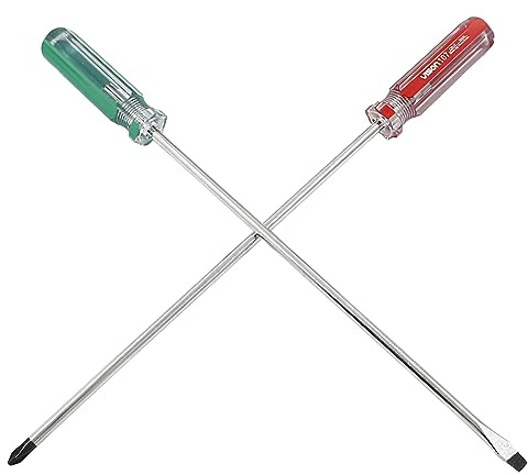Hitefu 2PCS Long Screwdriver, 10 Inch Phillips and Slotted Screwdriver, Reliable Cross Head Flat Head Long Screwdriver Set for Professional Use(6mm Tip)