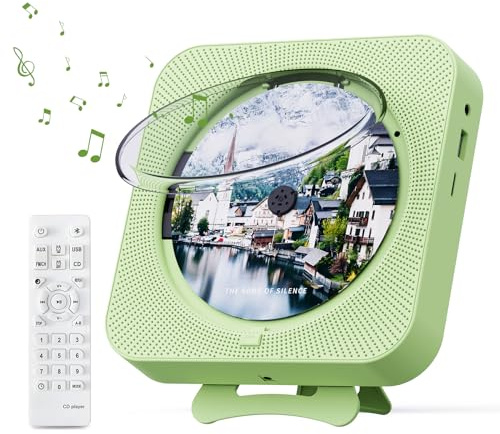 MICOCIOUS Portable CD Player with Bluetooth Desktop CD Player for Home CD Music Players with Remote Control,Timer,Built-in Dual Speakers with LED Display Home Audio Boombox FM Radio (Green)