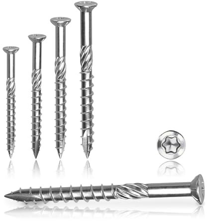 VOOXA Premium Tornillos de terraza de 5 x 60 mm, acero inoxidable C1, TX 25 con cabeza avellanada, pieza de fricción, punta cortada, para madera dura, madera blanda y composite