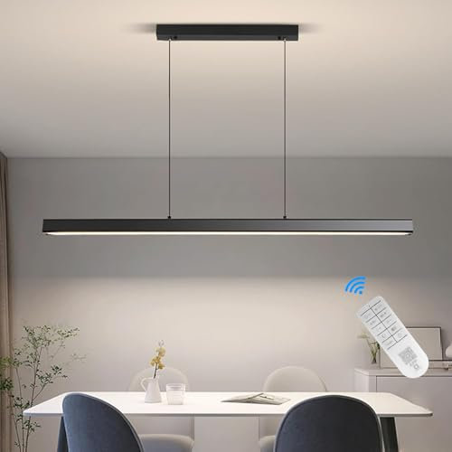 Lampadario Moderno a Sospensione, Lampada a Sospensione Led Dimmerabile Con Telecomando, 100CM Nero Lineare Lampadario per Ufficio, Cucina, Sala da pranzo, Tavolo Da Pranzo