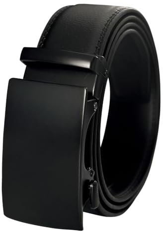 GOODSALEOK Gürtel herren Automatik Ledergürtel Ratsche für Business Anzug Schwarz Herren-Gürtel Geburtstag Einfarbig Schwarz 115CM