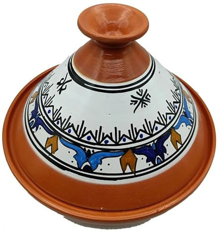 Tajine Pentola in Terracotta Marocchina Tunisina, Decorazione Etnica, 32 cm