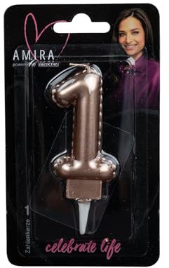 DECOCINO meets AMIRA - Zahlenkerze Rosegold No. 1 - elegante Party Deko für Geburtstage, Partys oder ein Jubiläum, ideal für Kuchen, Torten oder Muffins, 7cm hoch