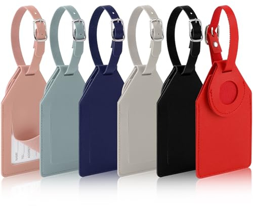 AiQInu 6 Piezas Identificador de Maletas, Etiqueta Maleta Viaje Cuero de PU con Funda Protectora AirTag, Luggage Tag con Etiqueta de Nombre para Evitar Pérdida de Bolsas y Maletas