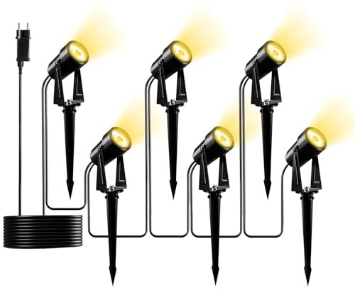 Yuusei Lot de 6 éclairages de jardin/20M, spot LED blanc chaud 3000K pour extérieur, IP65 étanche, lampe de jardin pour extérieur, terrasse, arbres, pelouse