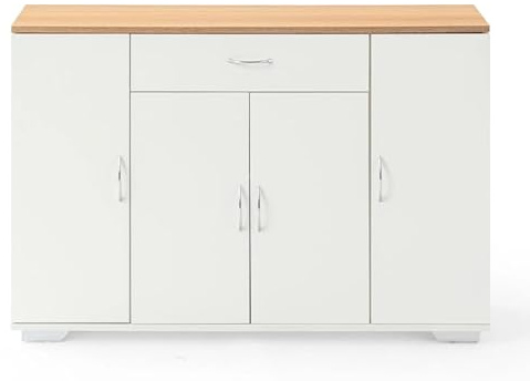 Xisilla Weiße Kommode mit 1 Schublade & 4 Türen - Schlafzimmer Sideboard mit Holzdekor für Wohnzimmer/Flur, Aufbewahrungsmöbel Modern