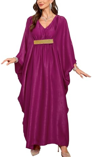 YouKD - Abito da donna in stile bohémien, caftano a tinta unita, copricostume da spiaggia, accappatoio taglia unica, disponibile in taglia plus, Taglia unica
