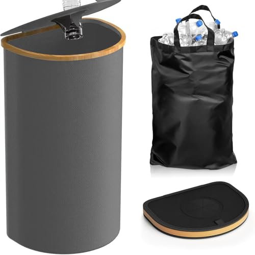 ULUCAN 100L Recycling Bins for Home Kitchen Storage Room, Bottle Collector Bins with Lid, Deposit Recycling Bottle Bins with Carry Bag for Storage Trash Empty Bottles and Cans,Grey-42 * 32 * 76cm