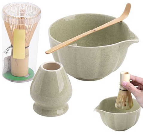 Generisch Set à thé matcha, kit de démarrage avec fouet en bambou, louche, passoire et support pour préparer du thé dans la cuisine et à la maison