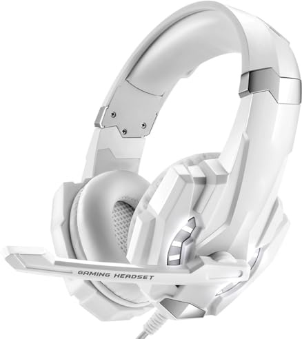 Aumotop KOTION Each G9000 Casque de Jeu à Réduction de Bruit avec Lumière LED pour Ordinateurs Portables, Téléphones Mobiles, Casque Jeu Immersif sur L'oreille pour Console (Blanche)