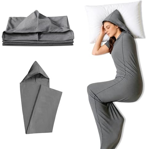 Sleep Pod 360 Wrap Wearable Blanket for Adults, Movable Soft Grey 185x50cm | Sensory sleep sack with hug pressure therapy, washable portable sleeping bag for warmth. Christmas Halloween festive gift.