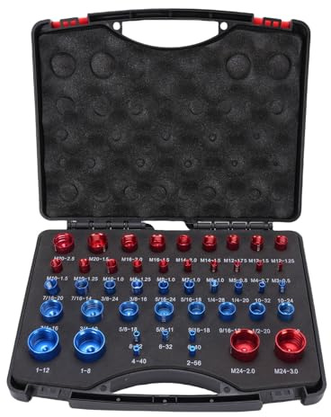 Baxnore Kit de calibre de rosca de tuerca de comprobación de rosca de grado profesional, herramienta de medición métrica imperial de alta precisión para ingeniería mecánica, repara