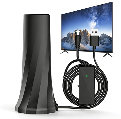 DVBT/DVBT2-antenn, DVB-T2-antenn med förstärkare, inomhusantenn för TV med högförstärkt magnetisk bas och 5M förlängningskabel, TV-antenn, 360° mottagning, 4K/1080p HD, för TV-apparater
