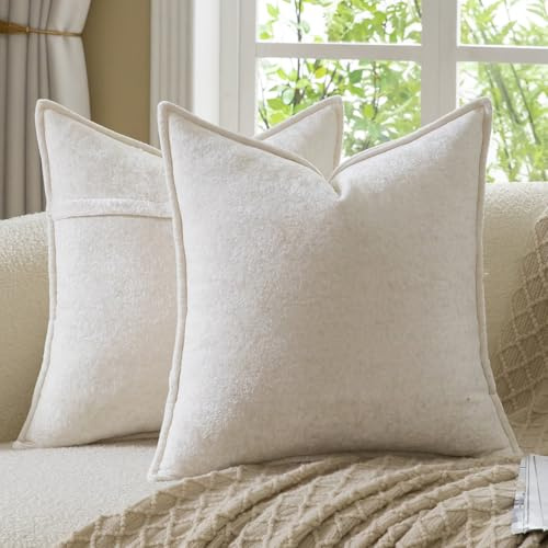 MADIZZ Set med 2 Dekorativa vintage-kuddöverdrag rutiga soffkuddar neutrala boho- och lantliga örngott för heminredning till soffa vardagsrum och sovrum Krämvit 40x40 cm