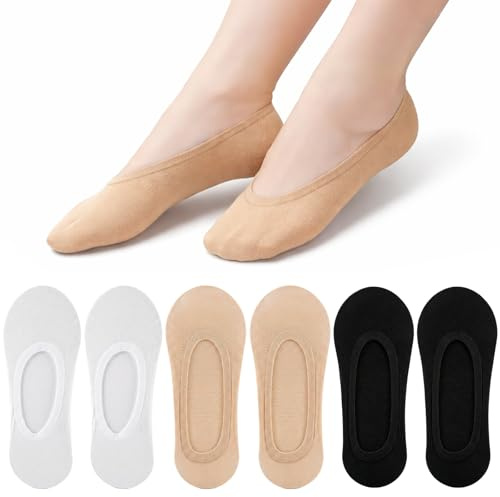 ZEXOWIJ 6 Paia Fantasmini Donna Calzini Invisibili in Nylon, Calze Salvapiede per Mocassini e Ballerine, Traspiranti ed Elastici, Taglia 25-40, Multicolore (Nero, Bianco, Nudo)