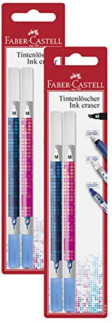Faber-Castell 185539 - Tintenlöscher, Korrekturspitze M, 2 Stück (Sortiert/Metallic Motiv, 2 Packungen/Stärke M)