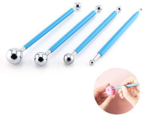 EKdirect 4 Stück Metallkugel Fondant Kuchenverzierung Modellierung Werkzeug 8 Größen (Blau)