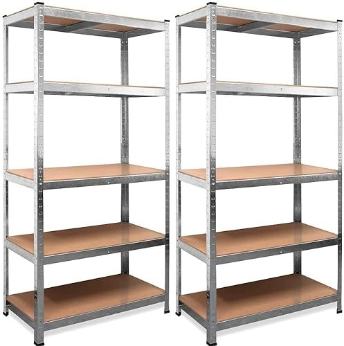 Megashopitalia Scaffale (2 pezzi) Mensola Scaffali Scaffalatura Metallo Zincato 5 Ripiani L90xP40xH180 cm Legno MAX 875KG (Argento)