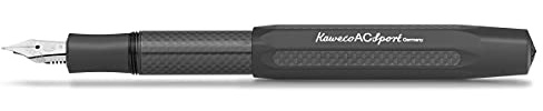 Kaweco AC SPORT Füllhalter Black I Premium Füllfederhalter aus Aluminium und Carbon für Tintenpatronen mit hochwertiger Stahlfeder I Füller 13 cm in Schwarz I Federbreite: B (Breit)