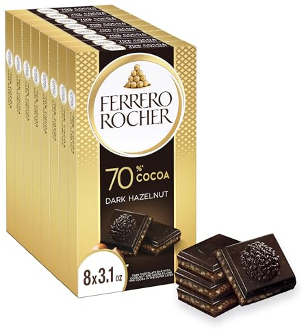 Ferrero Rocher premium chocolate bar, Dark chocolate bar, Hazelnuts and Cocoa Filling, Perfect Self Treat, 3.1 oz Each