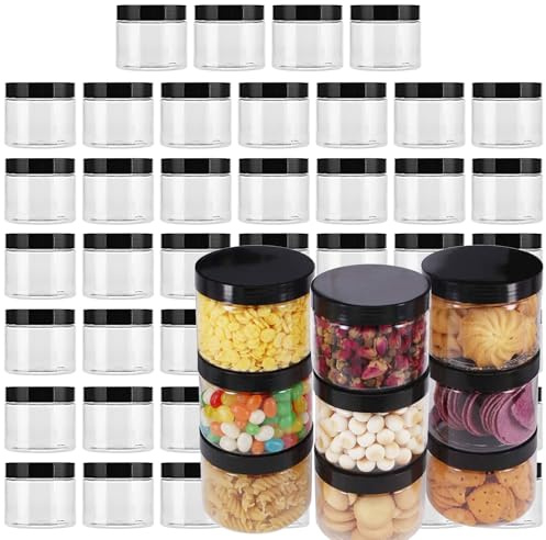 ZOENHOU 46 Pack 4oz 120ml Clear Plastic Jars with Lids, Round Plastic Wide Mouth 120ml Storage Container for Crafts, Kitchen Spice, Candy and Slime Making