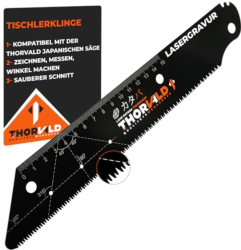 THORVALD Präzisionsschnittklinge - 24 cm, Stärke 0,65 mm, Flexibel, Widerstandsfähig, Mit 15 cm Lineal, Zirkel und Winkeln, Kompatibel mit der Japanischen Säge Thorvald