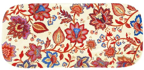 Les Jardins de la Comtesse - Plat à cake long rectangulaire en mélamine fleuris 37,5 cm - Collection Jaipur
