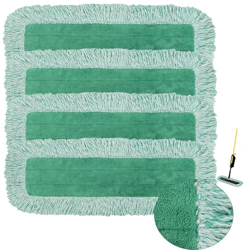 Rubbermaid Lot de 4 serpillères à poussière en microfibre de qualité commerciale avec frange, système de nettoyage humide et sec, réutilisable, 45,7 cm, 43,2 cm pour sol multi-surfaces
