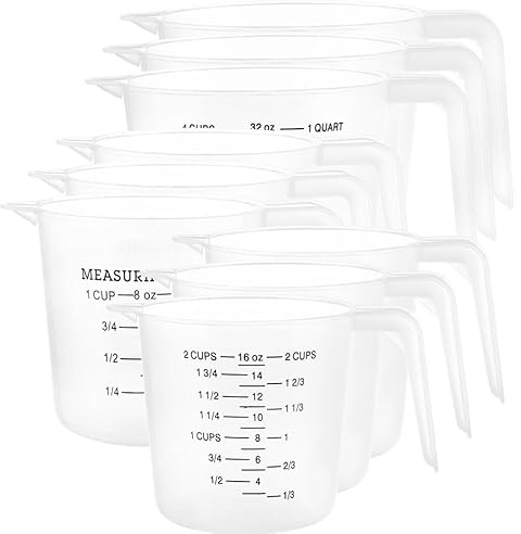 GBACHOOSE 9 Pcs Plastic Measuring Jugs, 1L/500ML/250ML Plastics Jug with Measuring Scale, Clear Plastic Measuring Cup with Handle for Cooking and Baking (3 of Each Size)