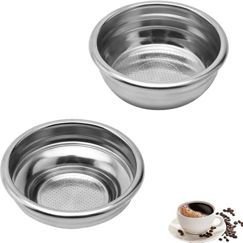 2PCS Stainless Steel Coffee Filter 58mm Coffee Portafilter Basket Reusable Replacement Portafilter Basket Espresso Machines Accessories for High Pressure Coffee Machine (Double & Single Cup)