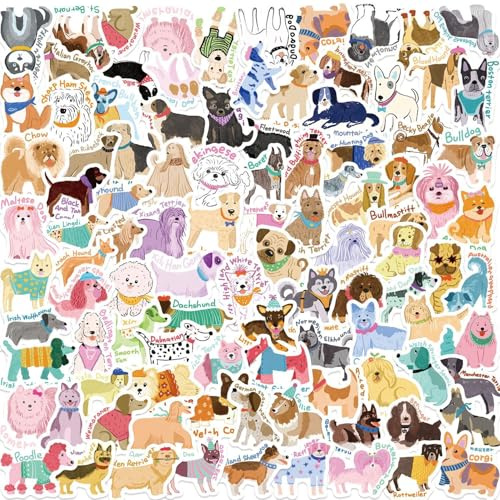 100Pcs Premium Dog Stickers Pack - 50+ Breeds Waterproof Pet Stickers | Cute Pomeranian, Corgi, Bulldog Decals for Water Bottles, Journals & Gifts | Dog Stickers for Kids & Pet Lovers
