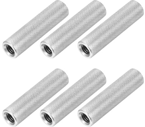 PATIKIL M6 Round Connector Nuts, 6 Pcs 0.39OD x 1.57H 304 Stainless Steel Round Knurled Thumb Coupling Nut Sleeve Threaded Rod Bar Stud Tube Hardware Fastener for Camera Lamp Bracket