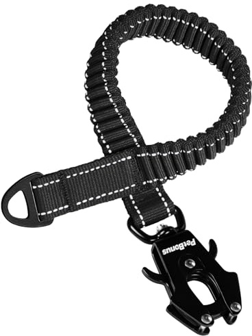 PetBonus Bungee Dog Lead Extension, 45 cm Shock Absorbing Lead Extender, Heavy Duty Medium Large dog Lead Attachment, Reflective Nylon Leash Extender for Walking, Running, Biking (Black)