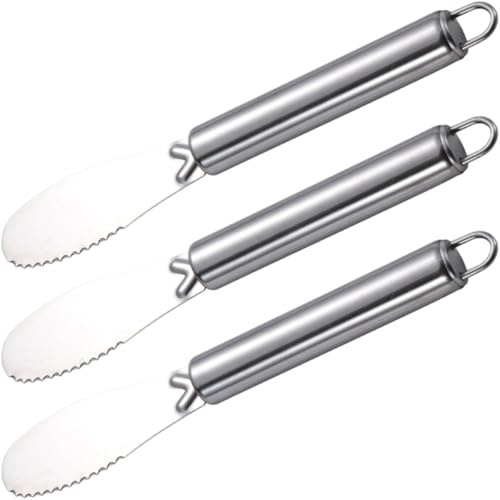 SHINEOFI Lot de 3 Épandeurs à Beurre en Acier Inoxydable, Couteaux à Tartiner Fromage et Confiture, Ustensiles Cuisine pour Sandwich, Repas et Apéritif, Outil à Couper et Tartiner Facile