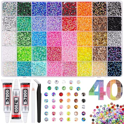 32000pcs Diamantes de Imitación de Resina, 3mm Piedras de Imitación de Gelatina Set con Pinzas, Lápiz de Cera, 3x10ml Pegamento para Uñas, Pintura Facial, DIY Decoración, 40 Colores